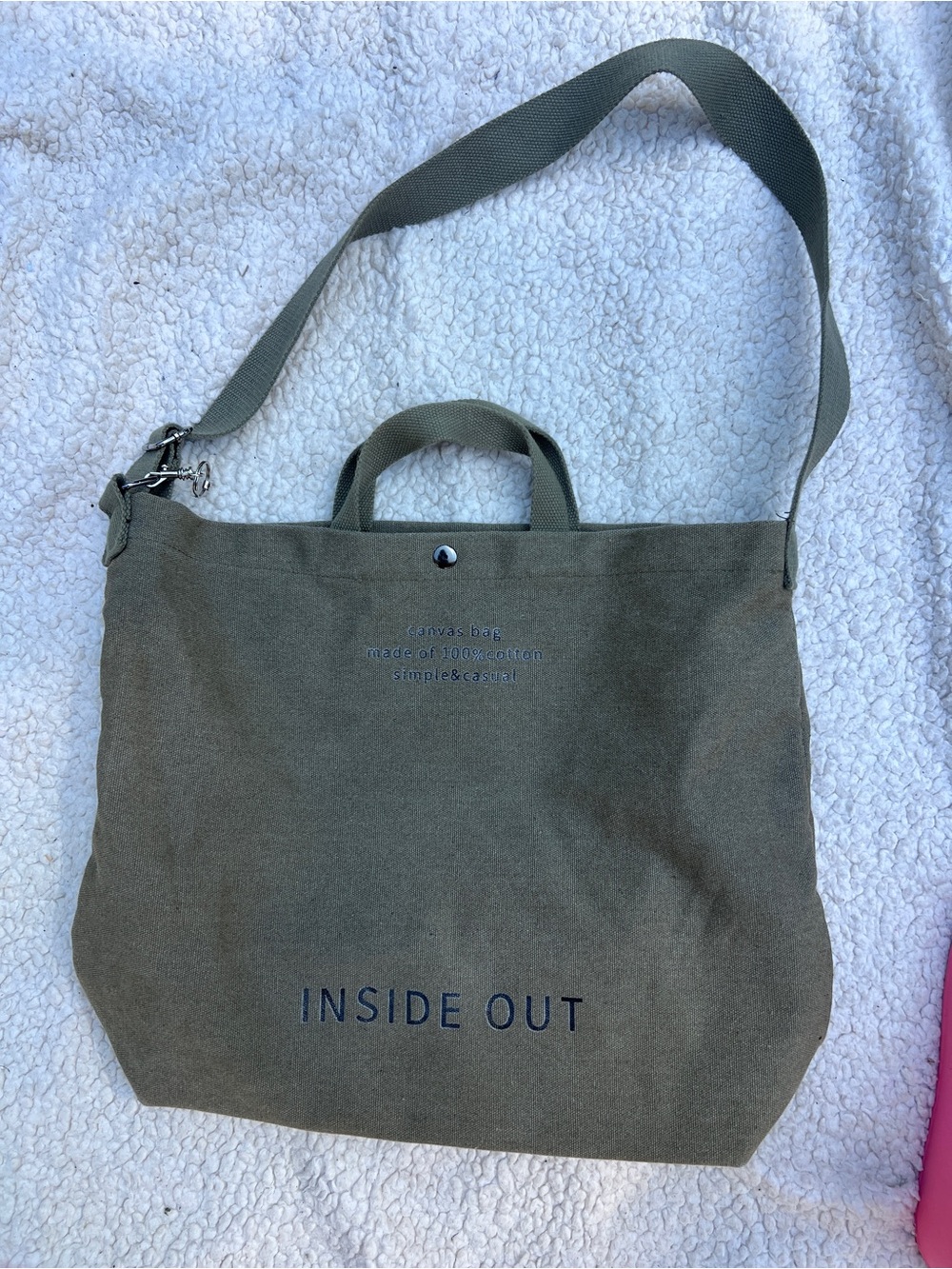 INSIDE OUT Olive Green Canvas Tote Shoulder Bag